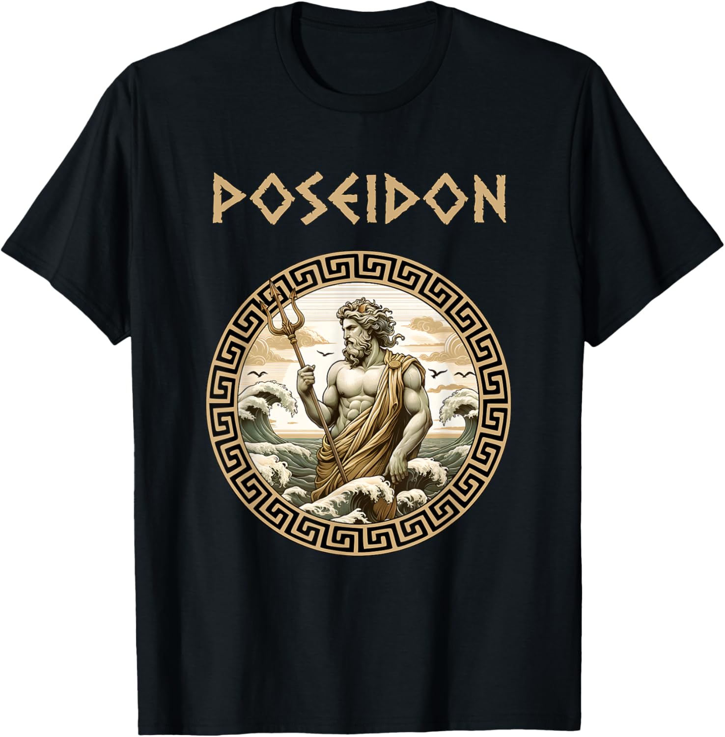 Poseidon Greek God of the Sea Ancient Greek Mythology T-Shirt - T-Shirt | Black