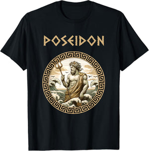 Poseidon Greek God of the Sea Ancient Greek Mythology T-Shirt - T-Shirt | Black