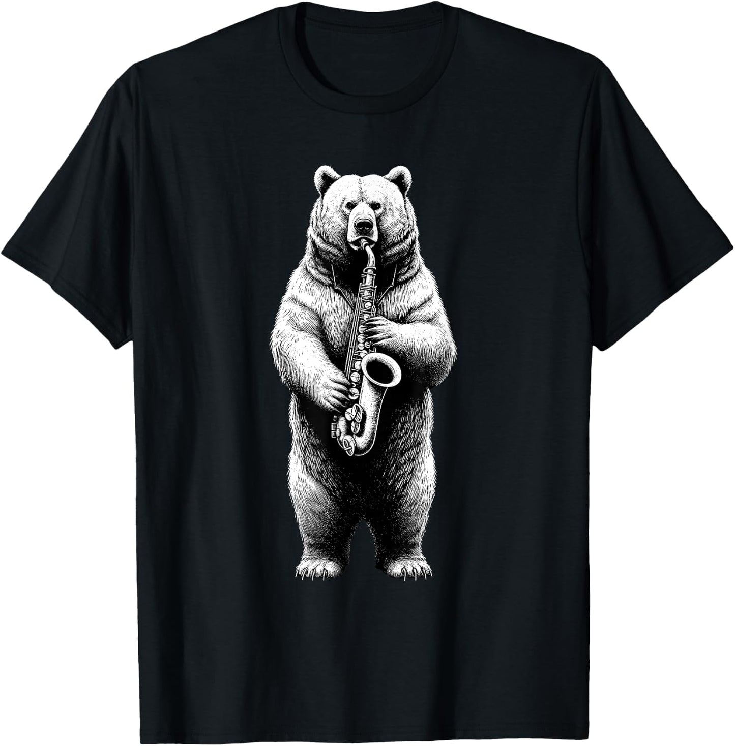 Bear Saxophone Marching Band Jazz Saxophonist T-Shirt - T-Shirt | Black