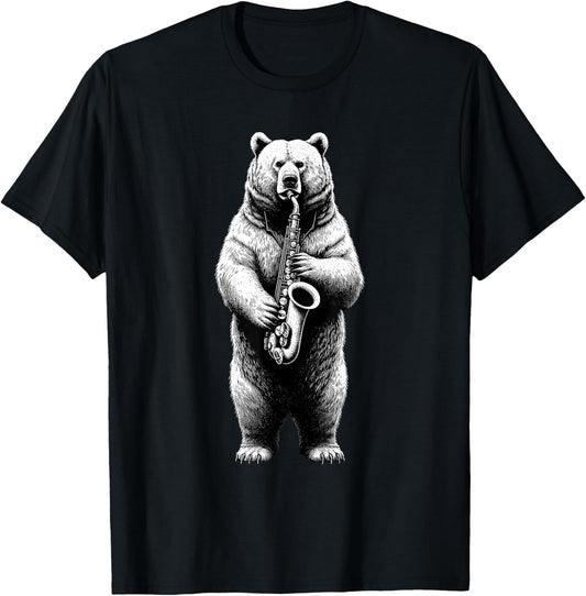 Bear Saxophone Marching Band Jazz Saxophonist T-Shirt - T-Shirt | Black