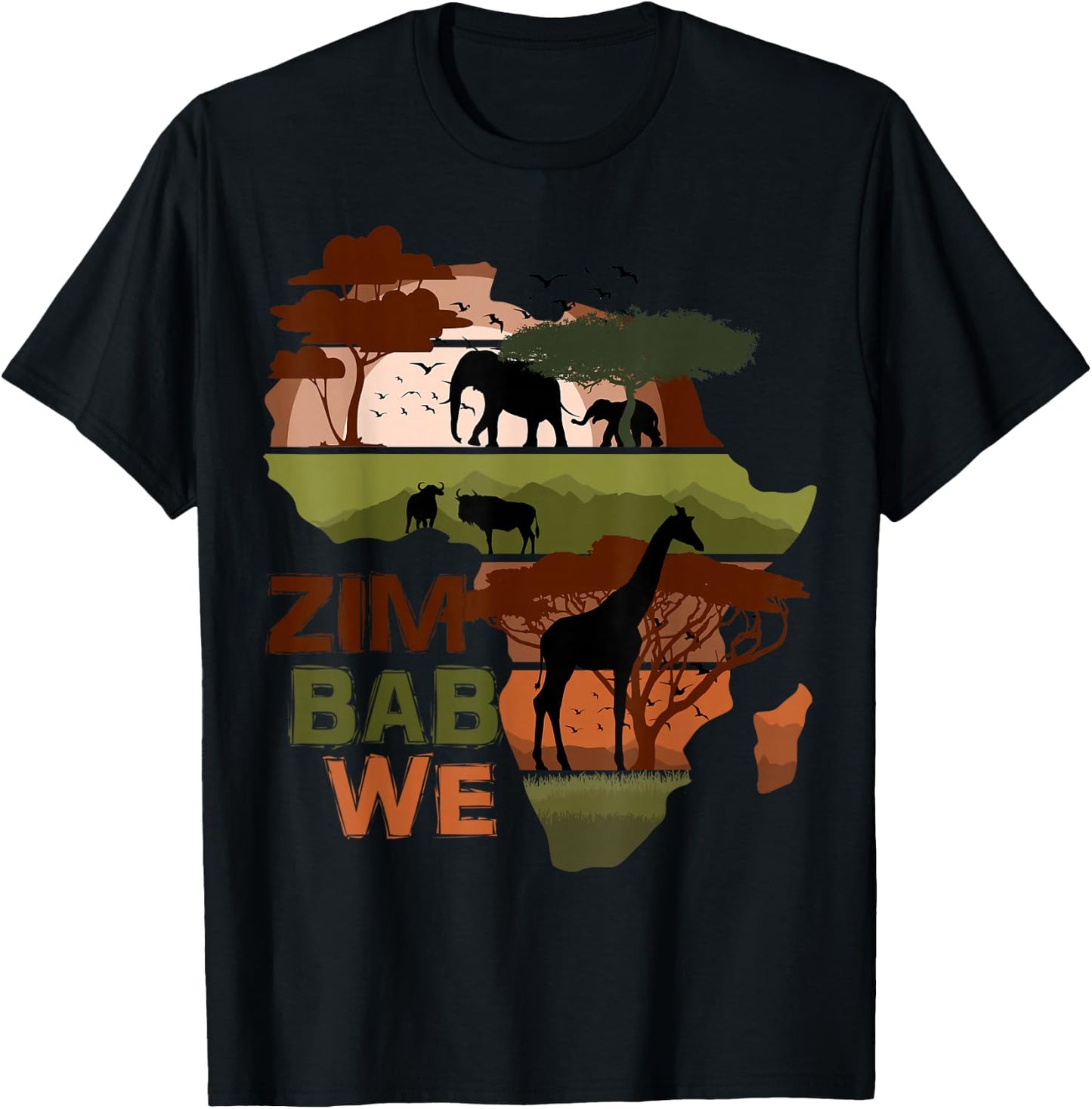 Zimbabwe Africa Sunset Continent Nature Wild Life T-Shirt - T-Shirt | Black