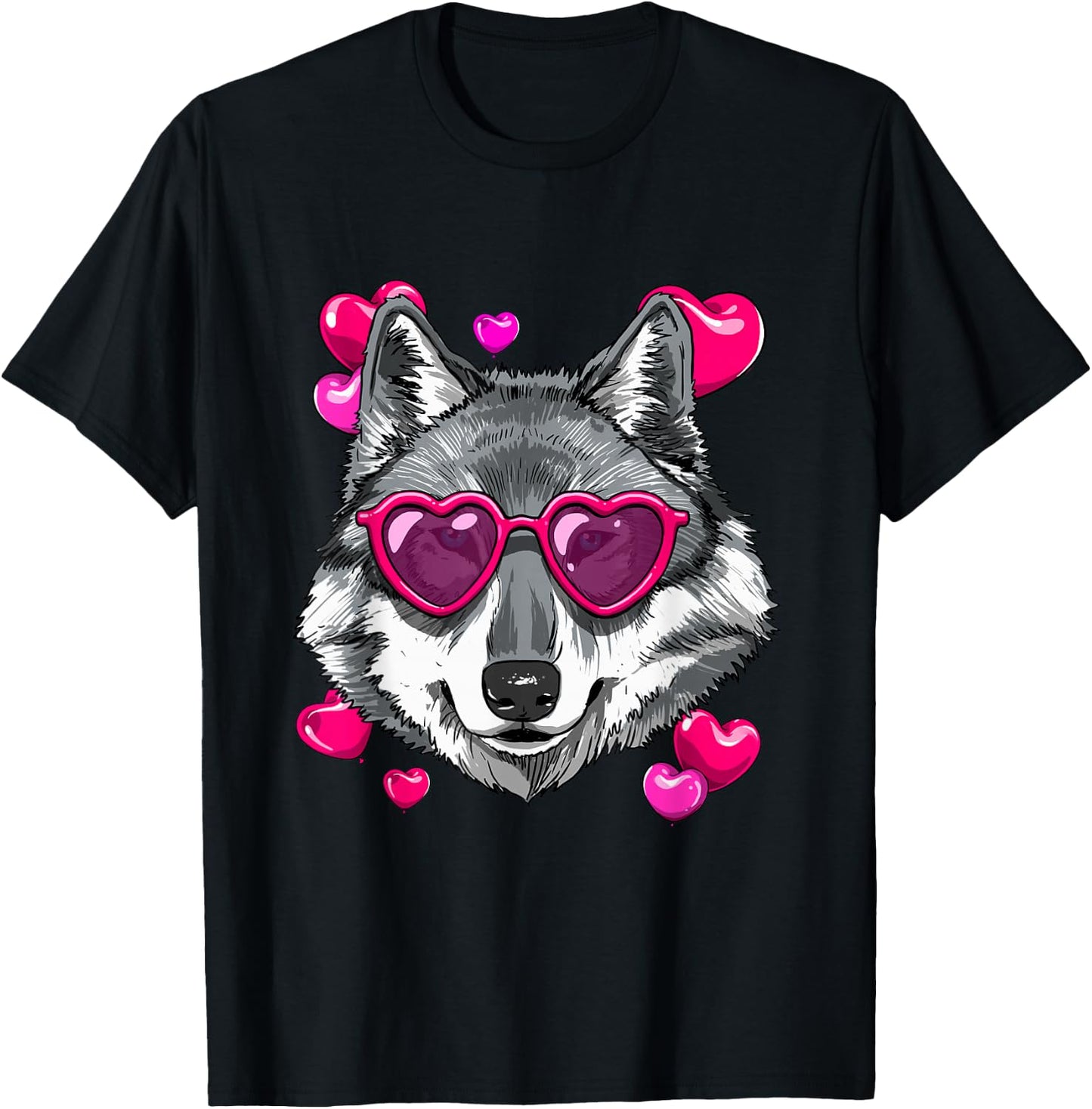 Wolf Valentines Shirt Wolf Heart Animal Face Wolf Lover T-Shirt - T-Shirt | Black