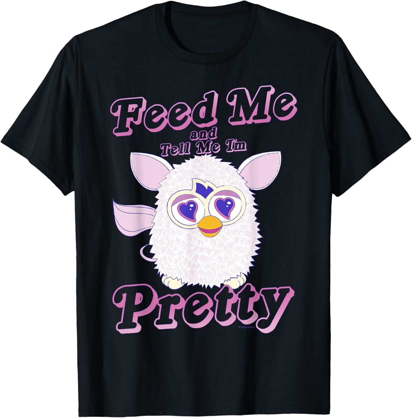 Furby Feed Me And Tell Me I'm Pretty Cute Logo Portrait T-Shirt - T-Shirt | Black