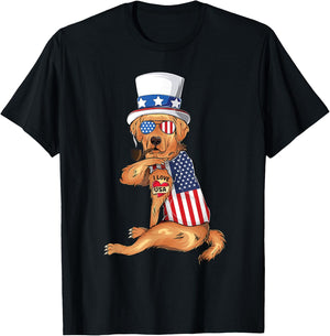 golden retriever dog Merica 4th of july usa american flag T-Shirt - T-Shirt | Black
