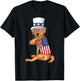 golden retriever dog Merica 4th of july usa american flag T-Shirt - T-Shirt | Black