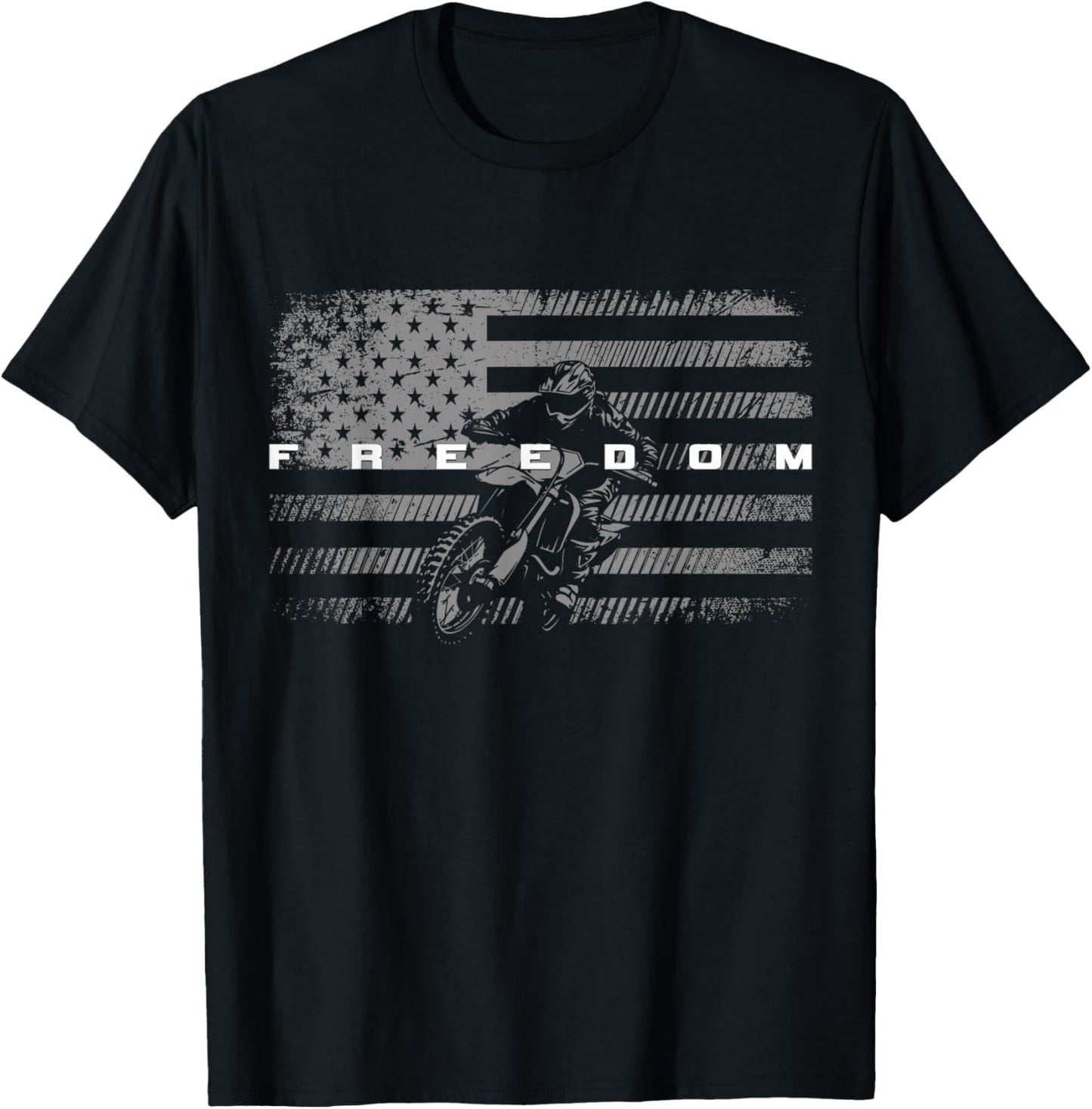 American Flag Dirt Bike Motocross T-Shirt - T-Shirt | Black