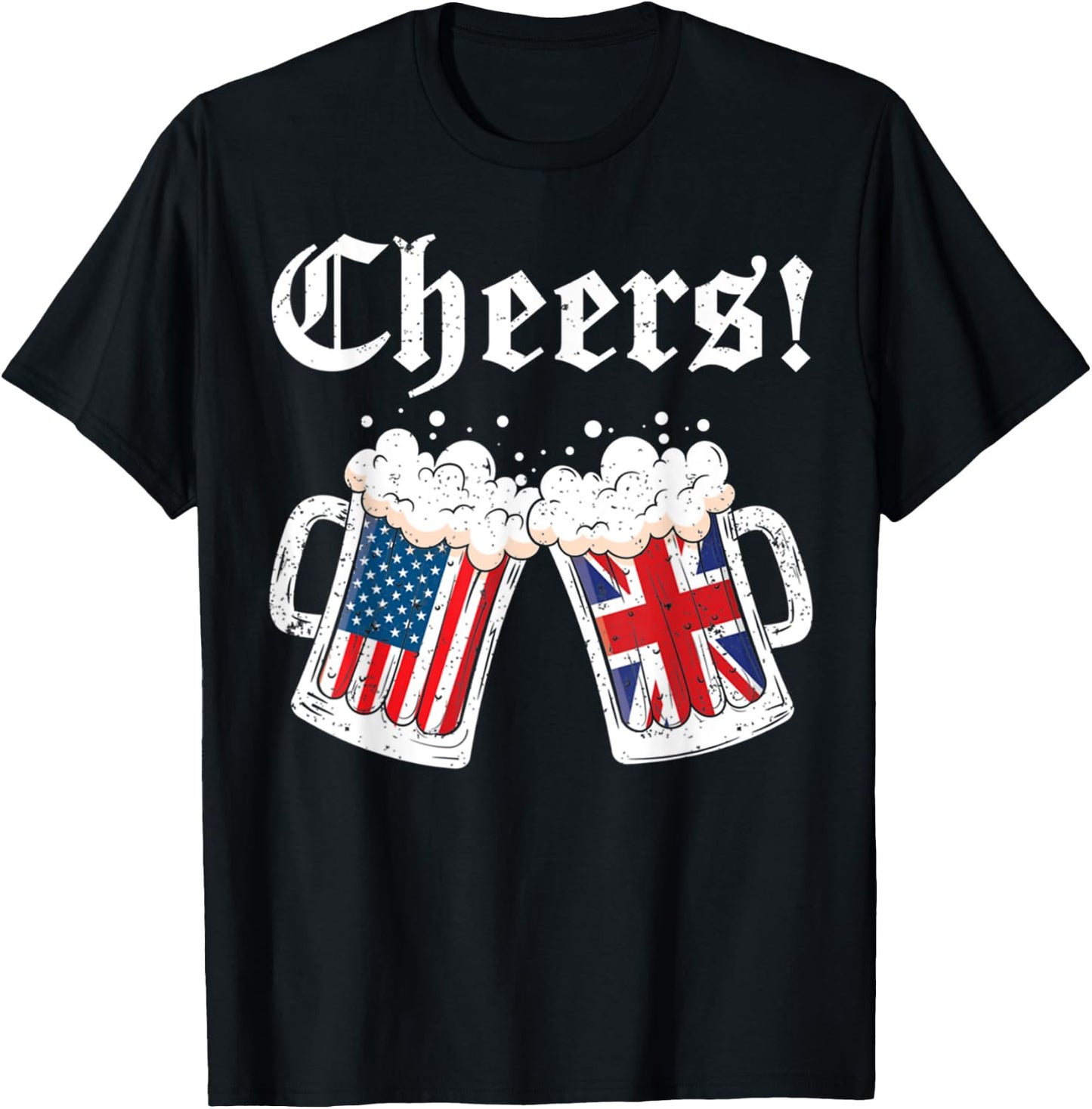 Cheers Women Men British American Flag Beer Mug Cheers T-Shirt - T-Shirt | Black