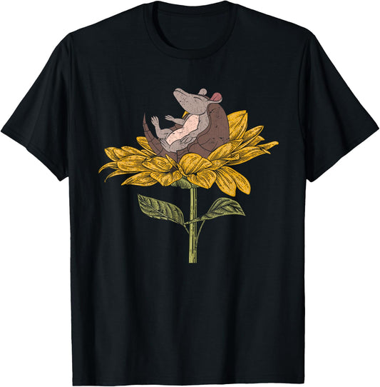 Sunflower Yellow Flower Wildlife Animal Floral Armadillo T-Shirt - T-Shirt | Black
