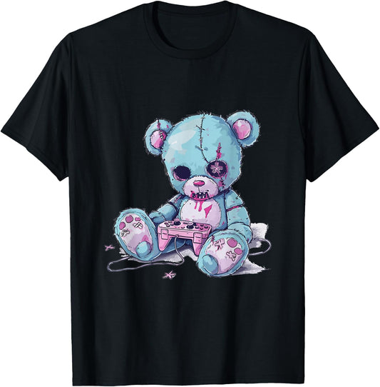 Goth Pastel Cute Creepy Kawaii Gamer Teddy Bear Gaming T-Shirt - T-Shirt | Black