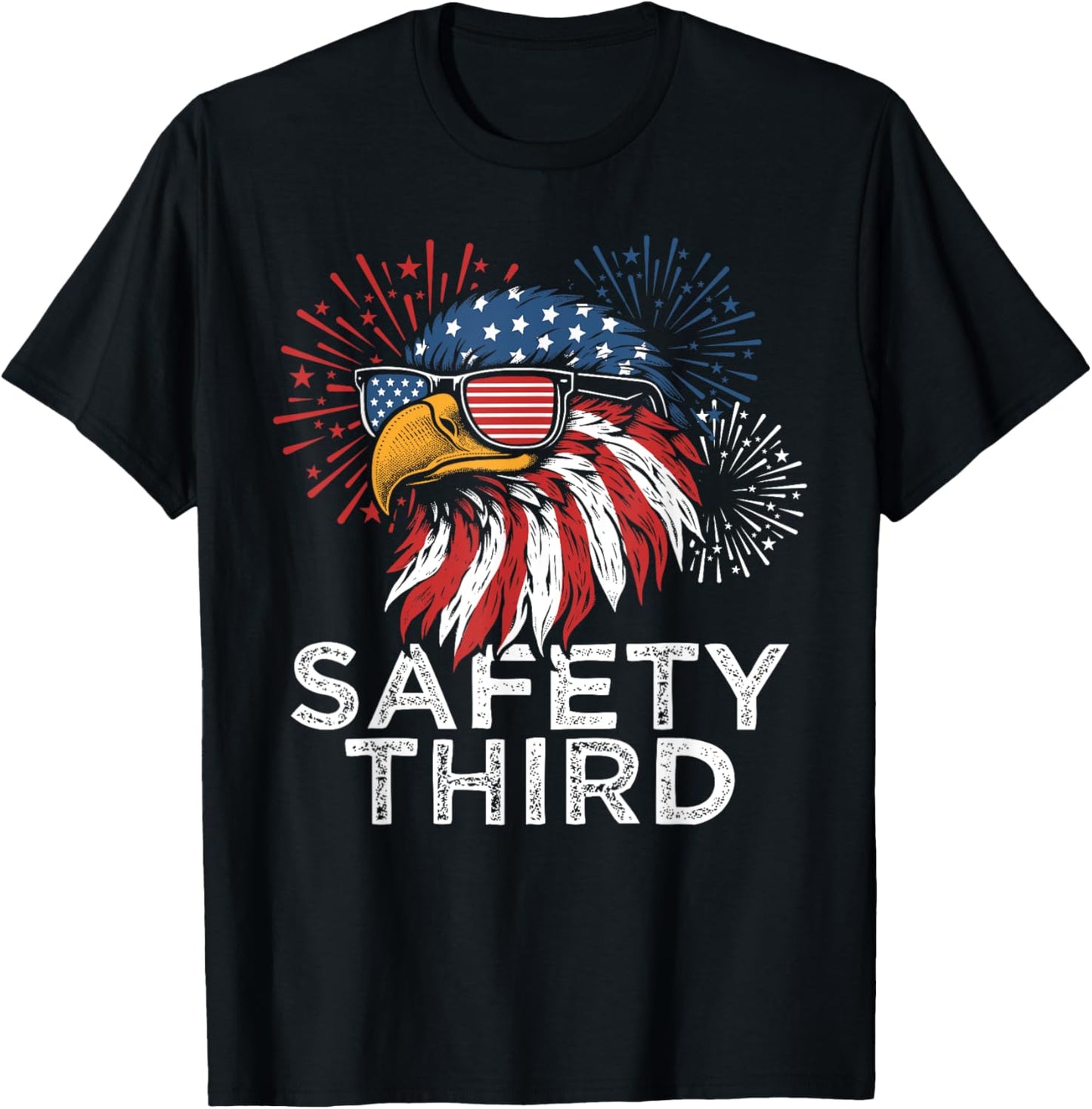 Funny Fireworks Safety Third Eagle American Flag 4th Of July T-Shirt - T-Shirt | Black