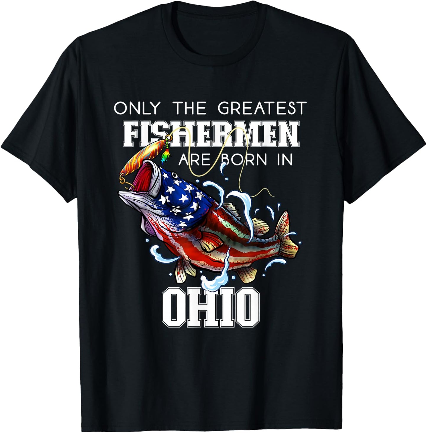 Ohio Fishing Greatest Fisherman American Flag Fish T-Shirt - T-Shirt | Black