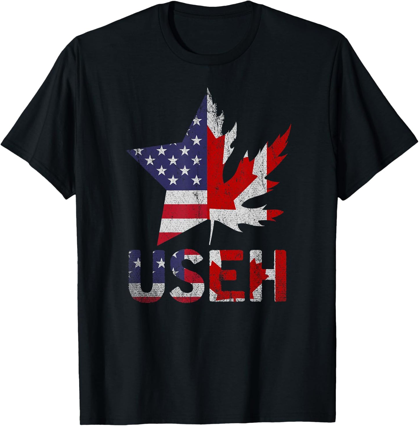 USEH Patriotic USA Star Canadian Maple Leaf Canada T-Shirt - T-Shirt | Black