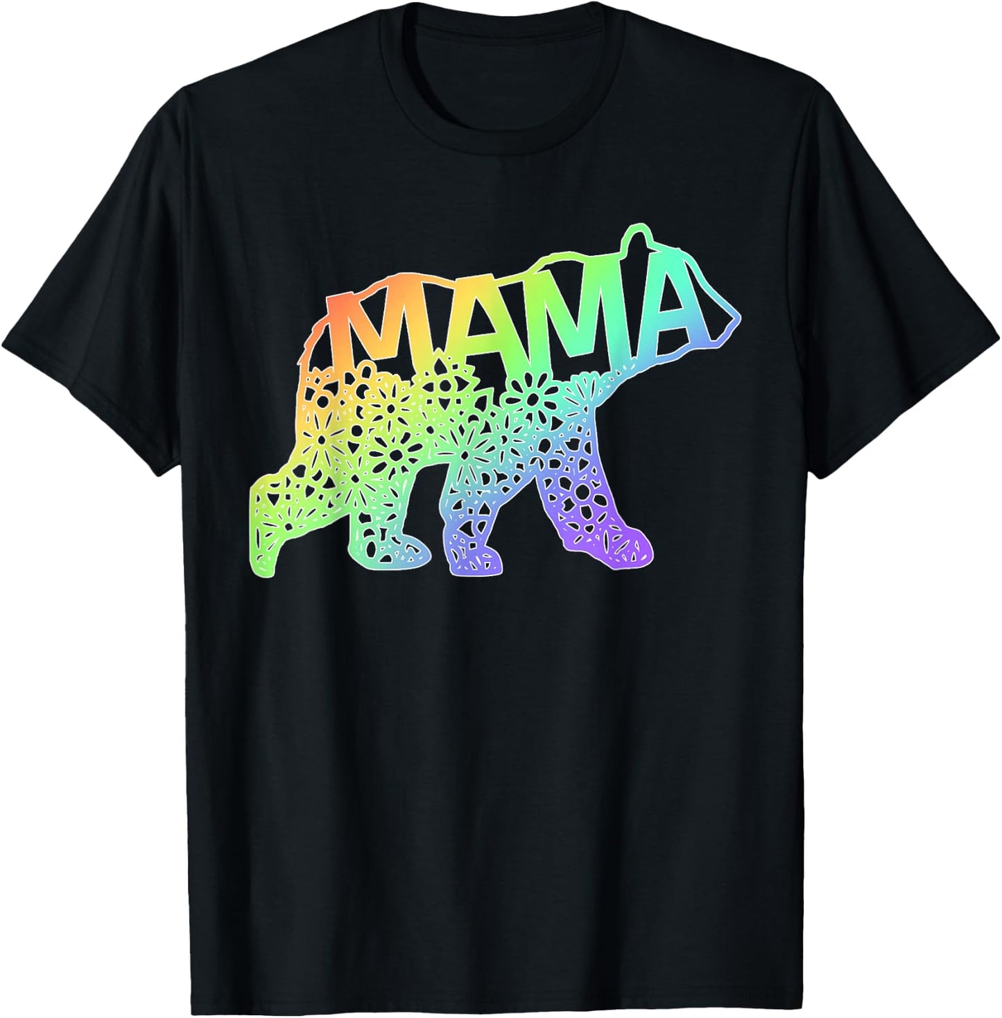 Mum Bear Tie Dye Rainbow Purple Blue Pink Yellow Gift T-Shirt - T-Shirt | Black