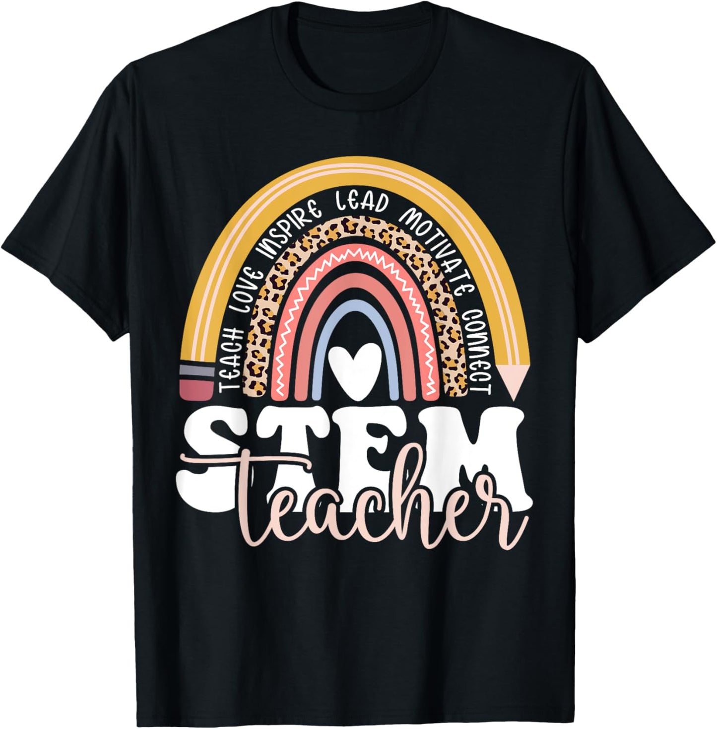STEM Teacher Rainbow Leopard Math Science Technology Teacher T-Shirt - T-Shirt | Black
