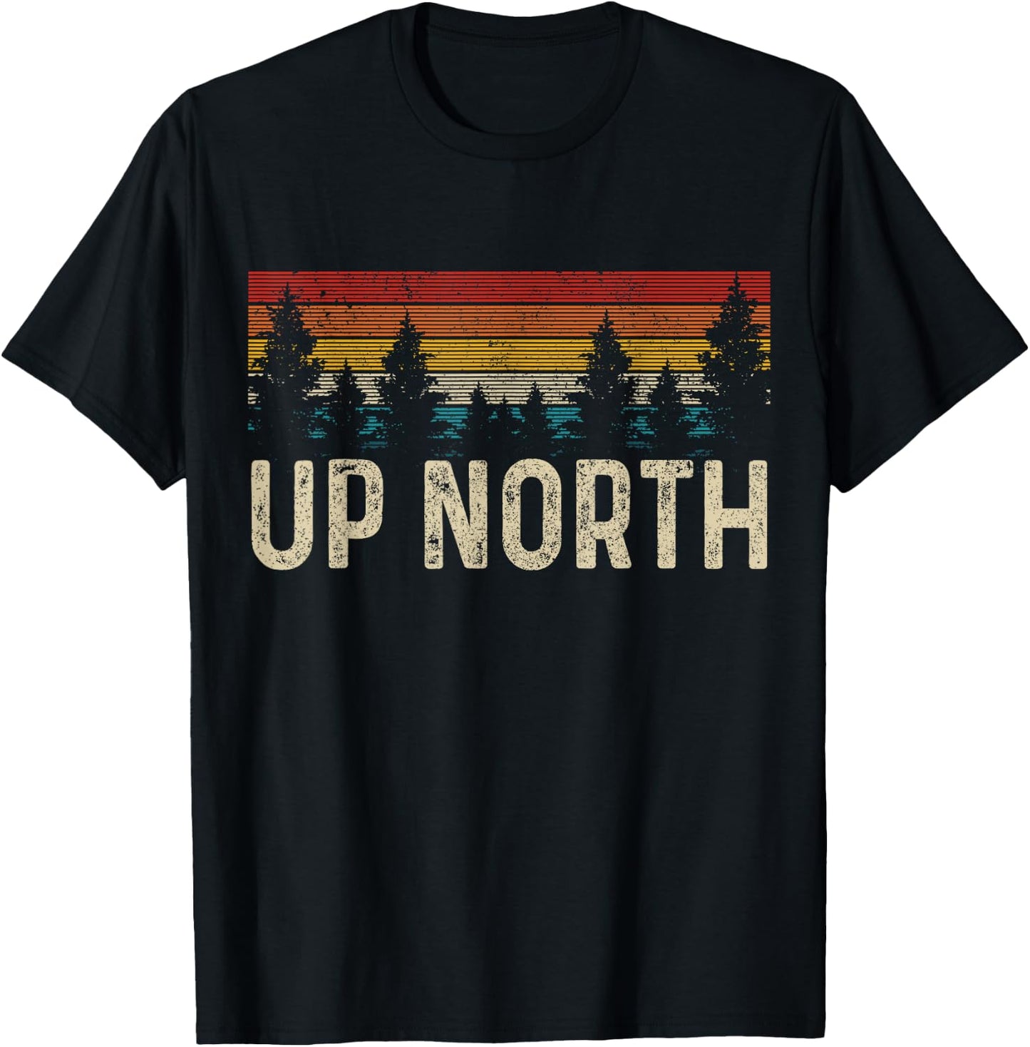Up North Vintage Hiking Nature Camping Alaska PNW Hiker T-Shirt - T-Shirt | Black