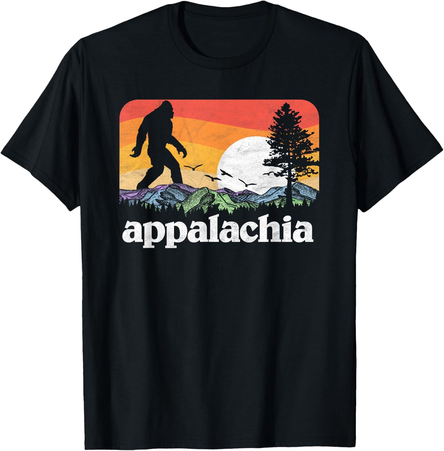 Retro Appalachia Bigfoot Mountain & Trees Nature Outdoors T-Shirt - T-Shirt | Black