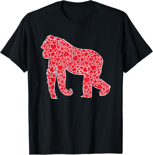Gorilla Hearts Valentine's Day Ape Animal Lover Girl Gift T-Shirt - T-Shirt | Black