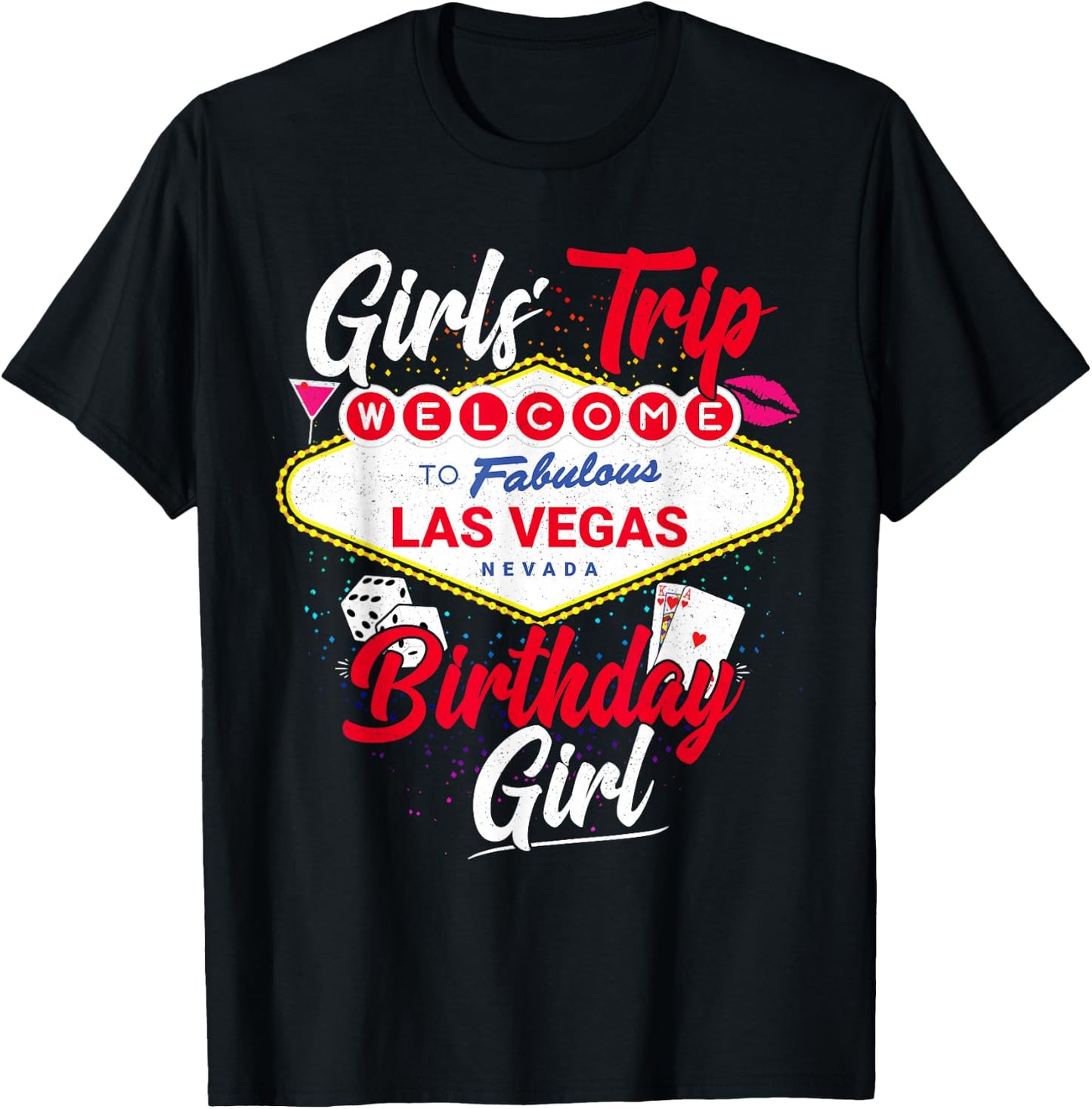 Las Vegas Birthday Party Gifts & Souvenirs Vegas Girls Trip Vegas Birthday Squad - Black, Small, Female, Short Sleeve, , Party, Birthday, Club, Celebration, Cotton, Polyester T-Shirt - T-Shirt | Black