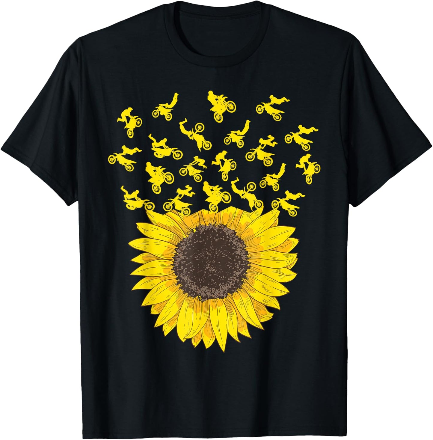 Motocross Sunflower Gift Biker and Dirt Bike Lover T-Shirt - T-Shirt | Black