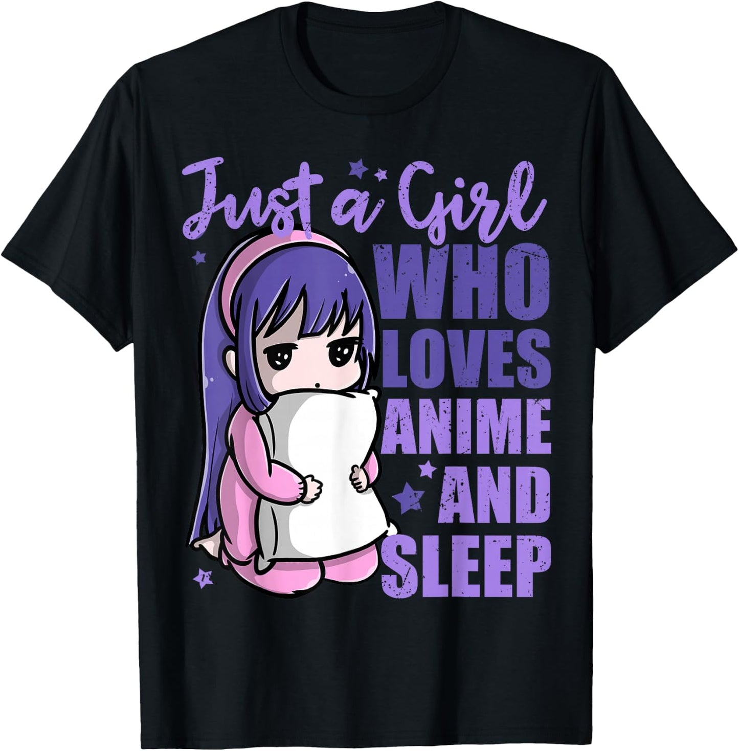Just A Girl Who Loves Anime and Sleep Pajama PJ T-Shirt - T-Shirt | Black