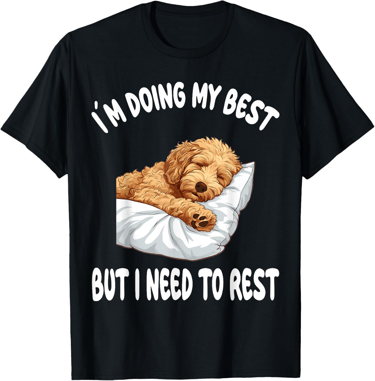 Goldendoodle Dog Pet Pajamas Nightgown Sleeping Napping Men Women Girls Kids T-Shirt - T-Shirt | Black