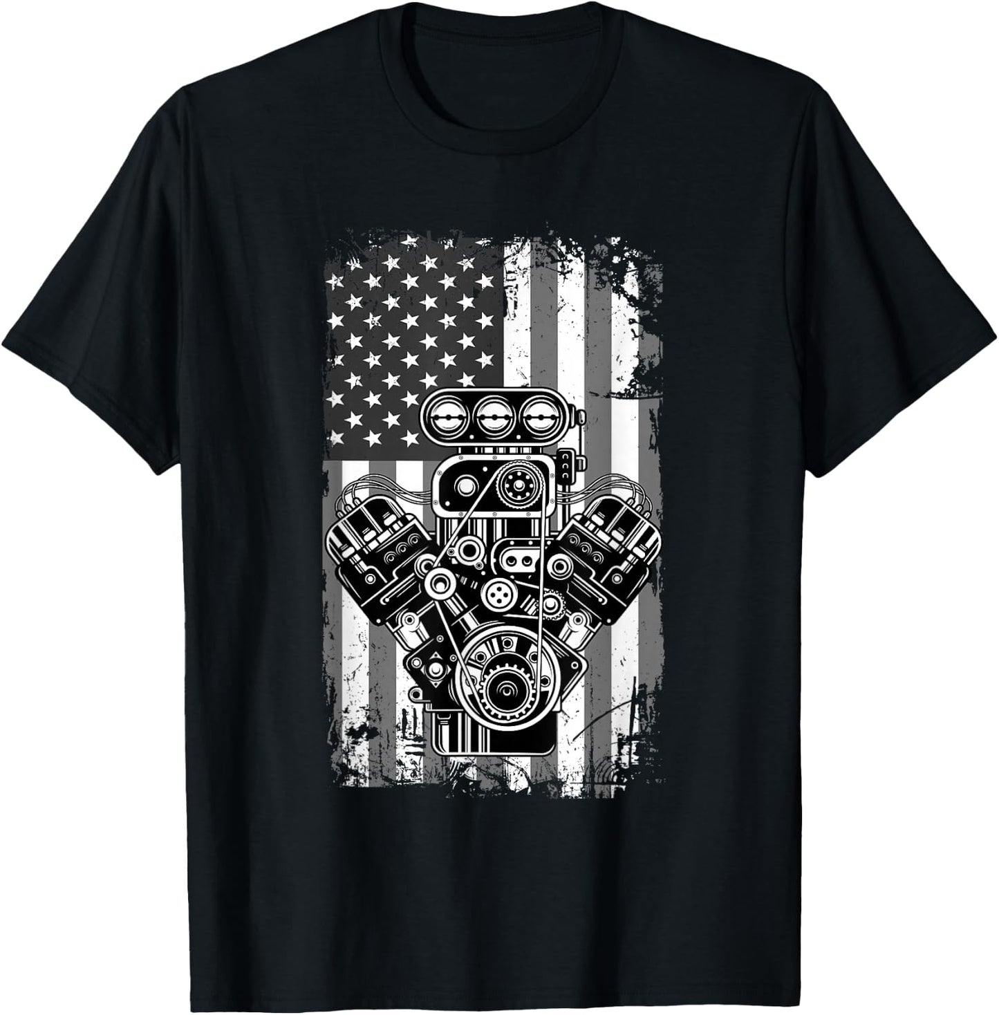 Vintage Muscle Car Piston American Flag Funny Mechanic Gift Small T-Shirt - T-Shirt | Black