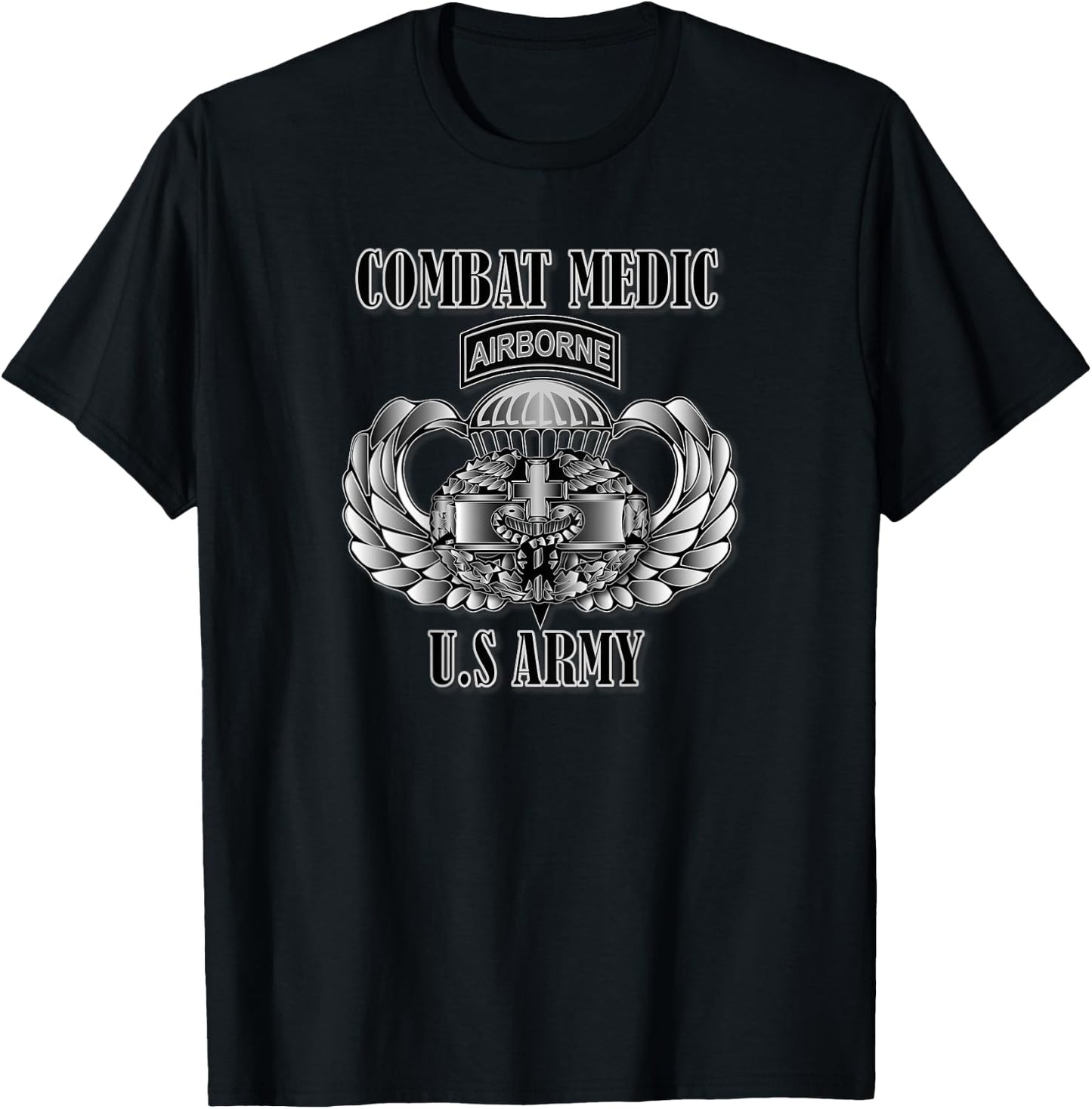 U.S. Army Combat Medic- Airborne (Back Design) T-Shirt - T-Shirt | Black