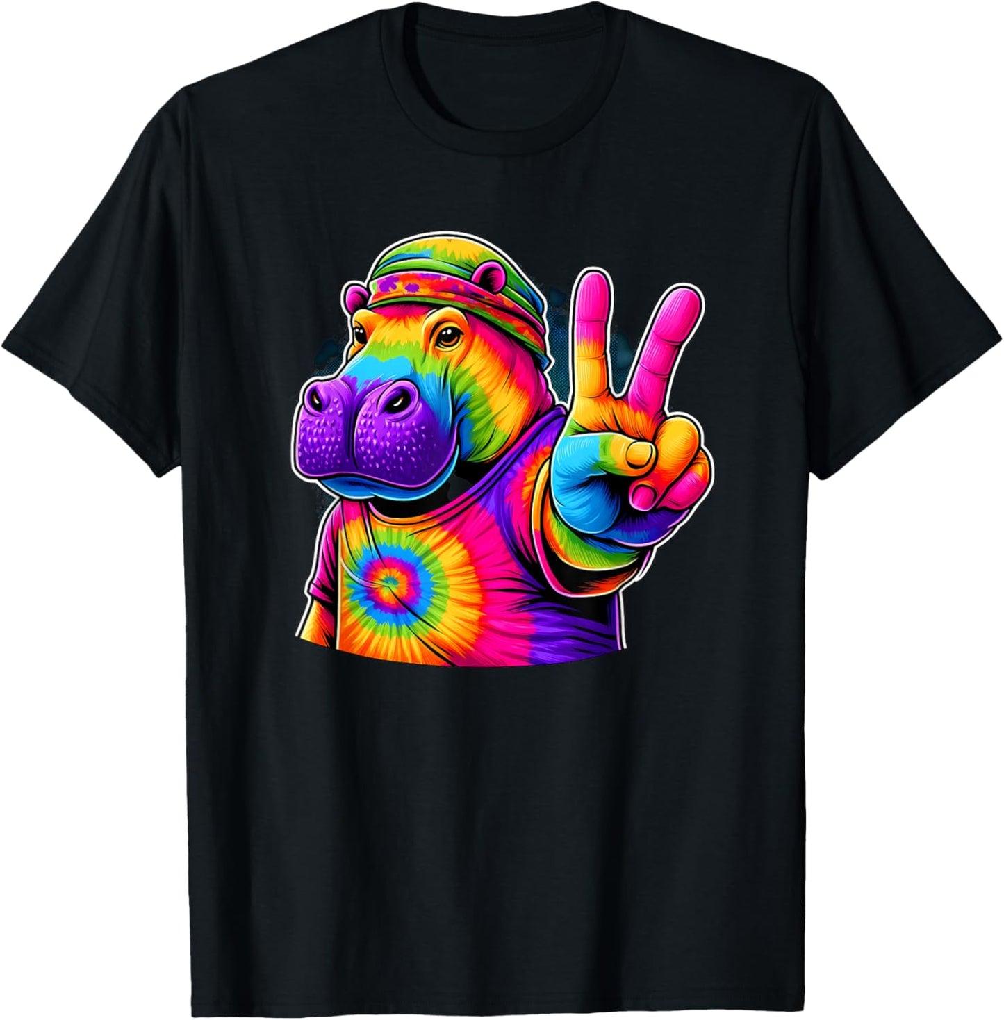 Peace Sign Tie Dye Hippo T-Shirt - T-Shirt | Black