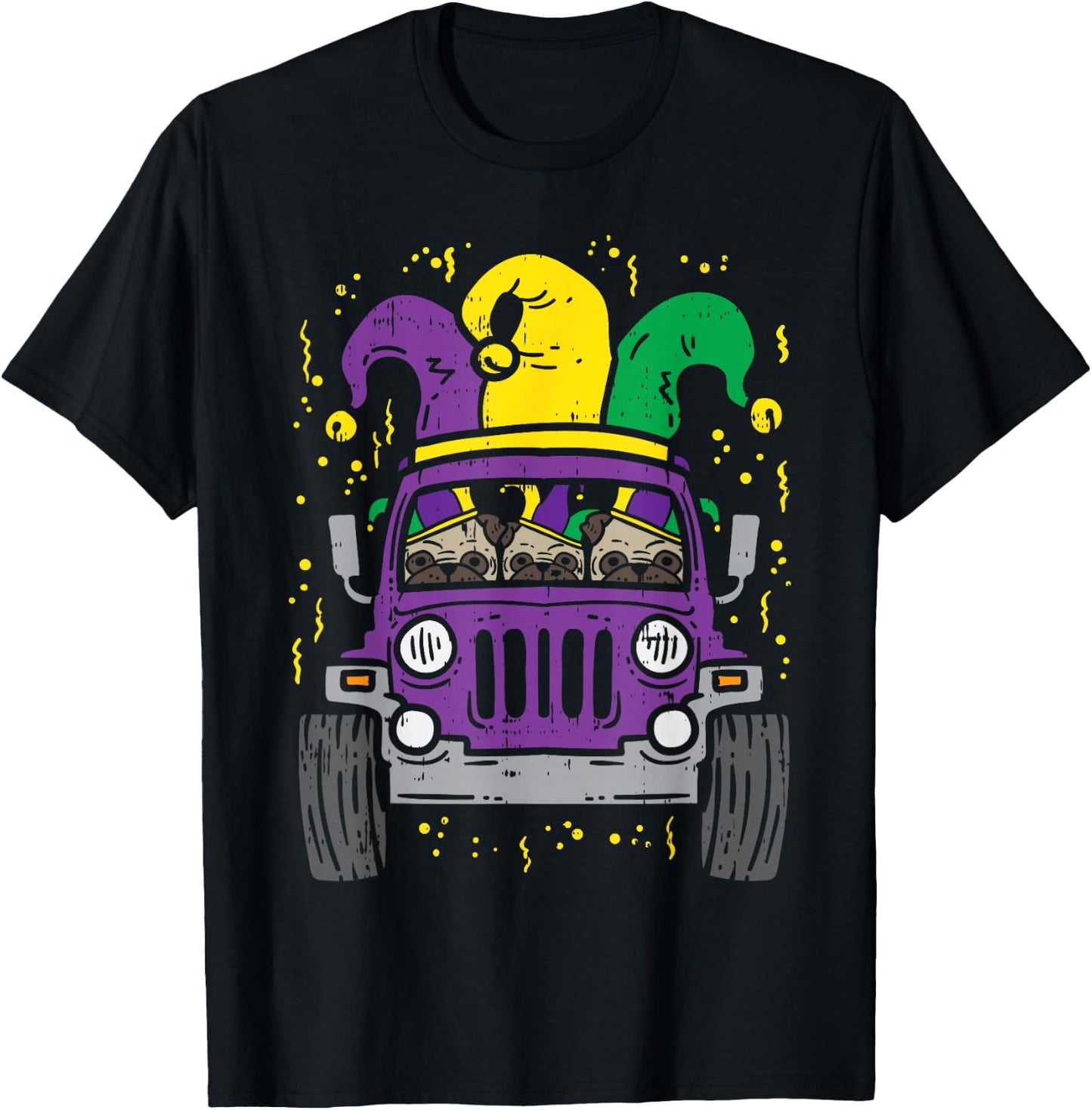 Mardi Gras Monster Truck Jester Pug Carnival Dog Owner Boys T-Shirt - T-Shirt | Black