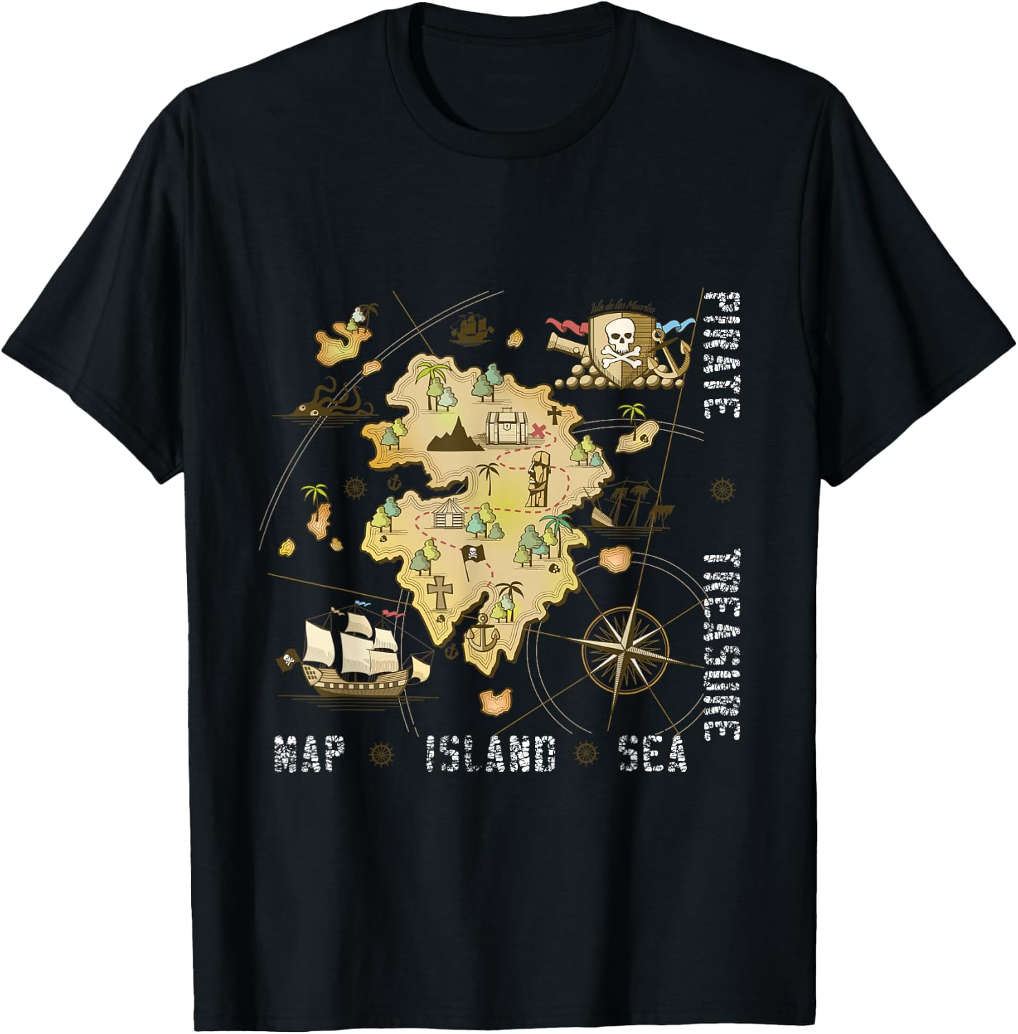 Pirate Treasure Sea Island Map T-Shirt - T-Shirt | Black