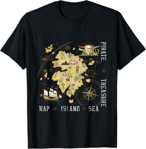 Pirate Treasure Sea Island Map T-Shirt - T-Shirt | Black