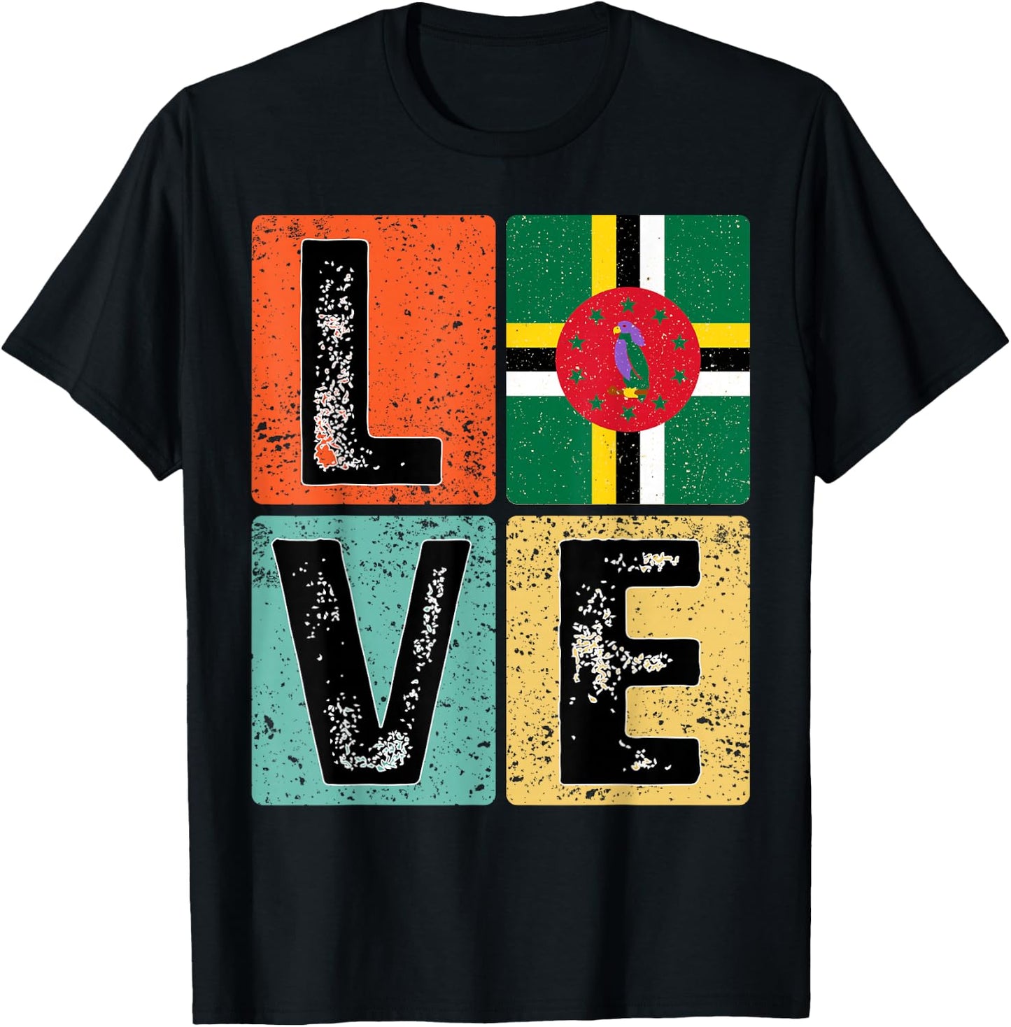 Vintage Retro I Love Dominica Flag for Dominican Pride Gift T-Shirt - T-Shirt | Black