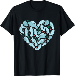 Manatee lover heart sea cow Floaty Potato kids boys women T-Shirt - T-Shirt | Black