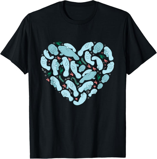 Manatee lover heart sea cow Floaty Potato kids boys women T-Shirt - T-Shirt | Black