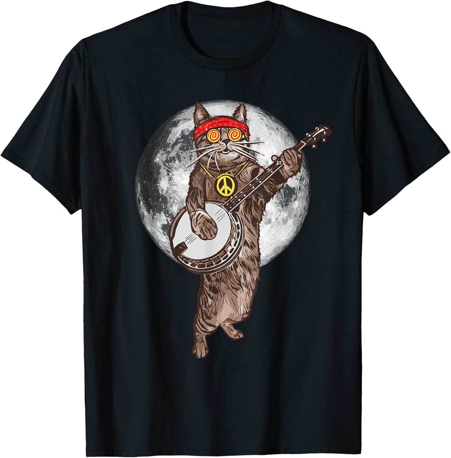 Psychedelic Hippie Banjo Cat! Funny Bluegrass Music T-Shirt - T-Shirt | Black