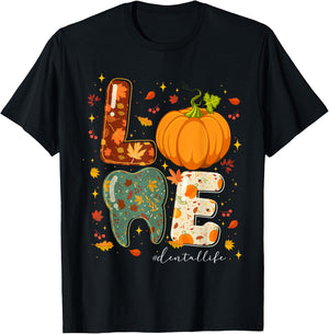 Fall Autumn Love Dental Life Pumpkin Tooth Dentist T-Shirt - T-Shirt | Black