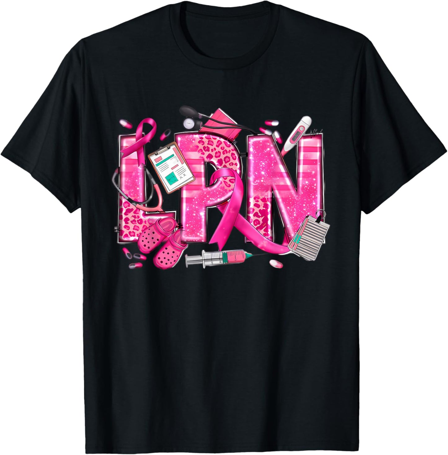 Nurse Breast Cancer Awareness Pink Ribbon Nursing Lpn Life T-Shirt - T-Shirt | Black
