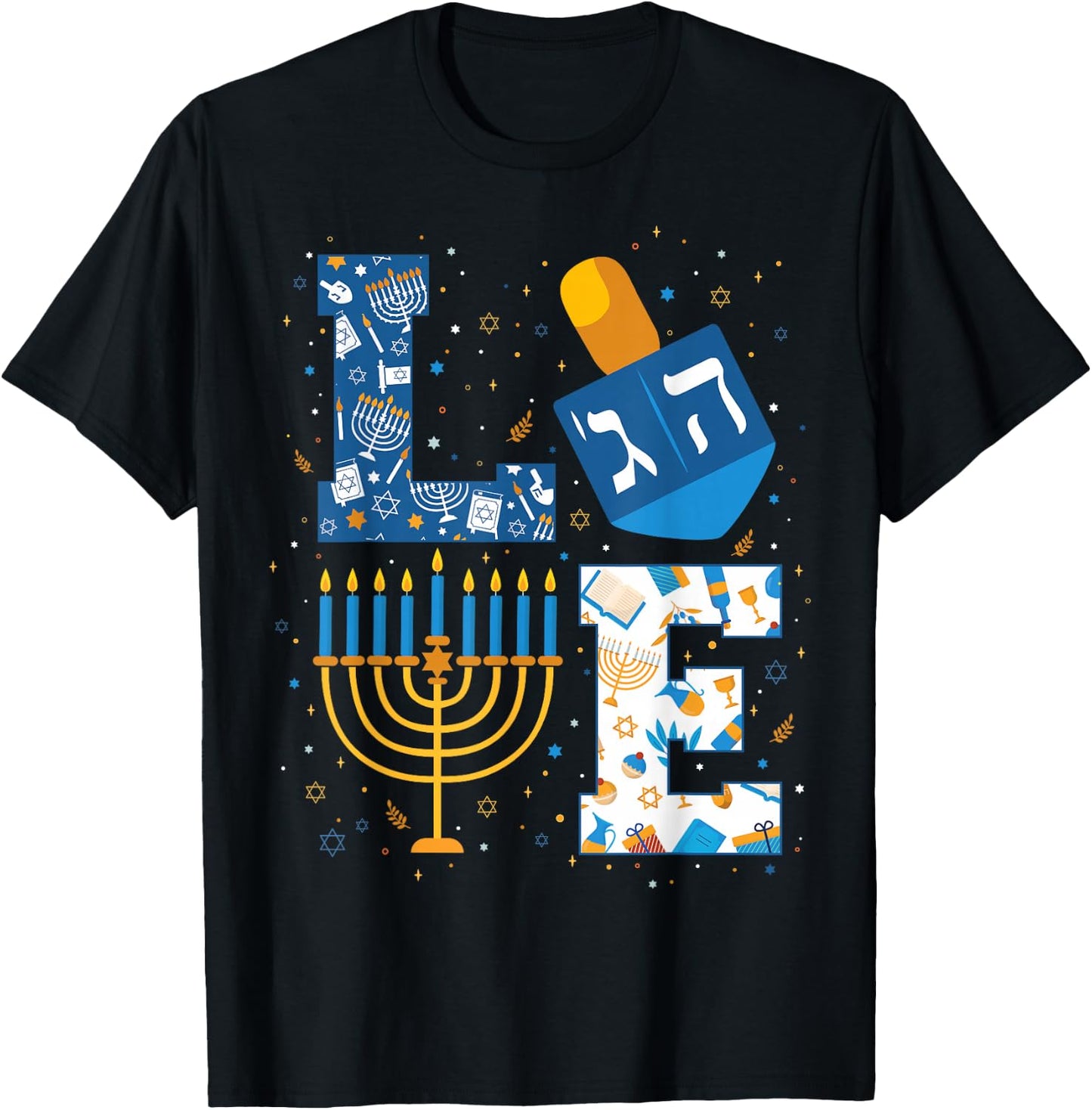 Hanukkah Love with Menorah for Jewish Christmas Holiday T-Shirt - T-Shirt | Black