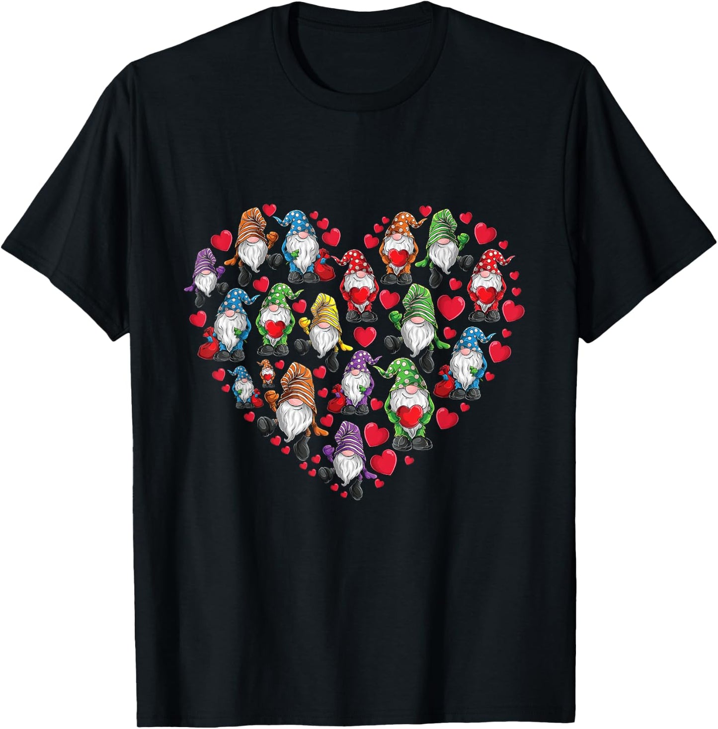 Gnomes Heart Love Gnome Lover Gift Men Women Kids Girls Boys T-Shirt - T-Shirt | Black