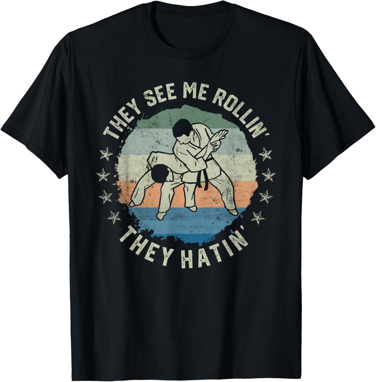 Retro Vintage They See Me Rollin Funny Brazilian Jiu-Jitsu T-Shirt - T-Shirt | Black