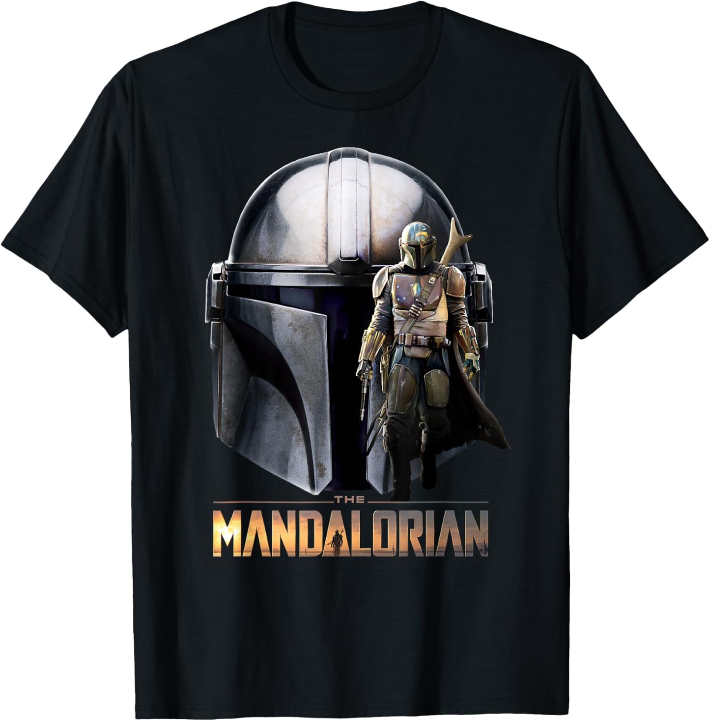 Star Wars The Mandalorian Helmet Portrait Mashup T-Shirt - T-Shirt | Black