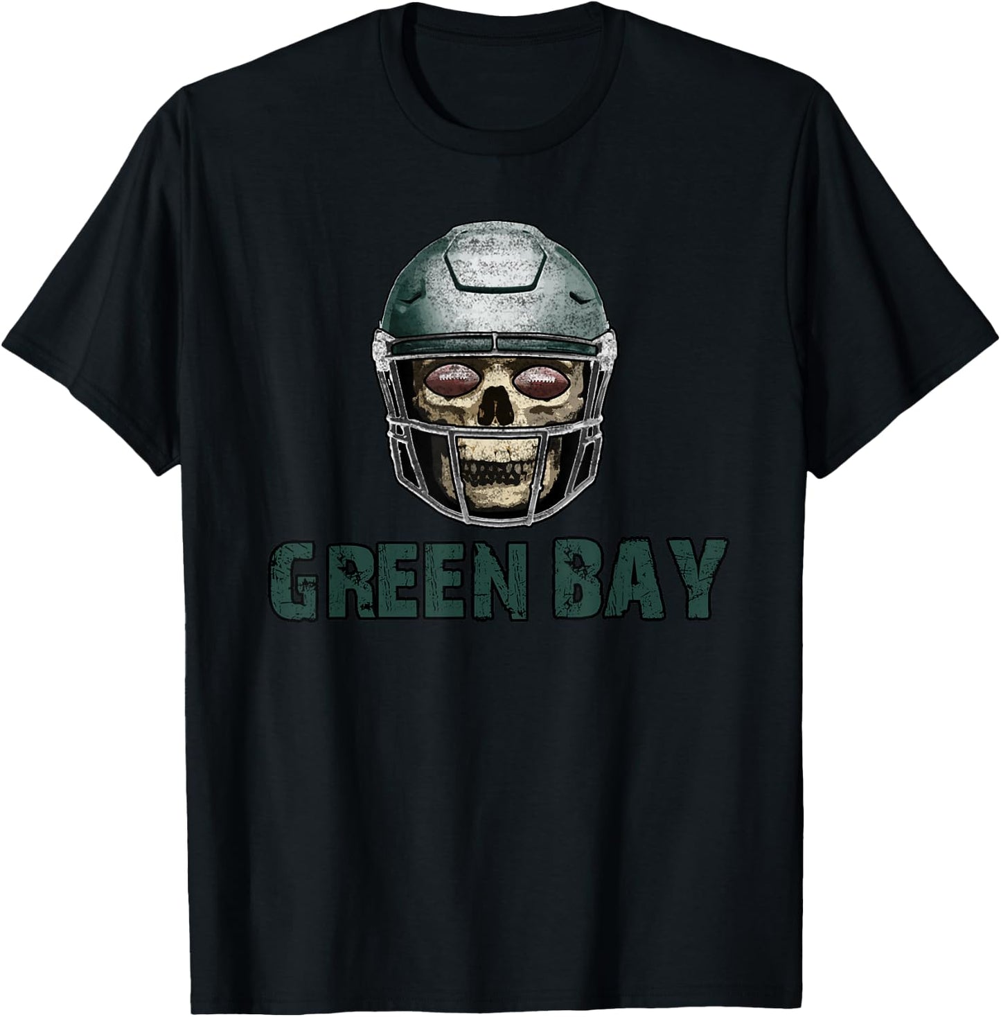 Green Bay Football Skull in Helmet T-Shirt - T-Shirt | Black