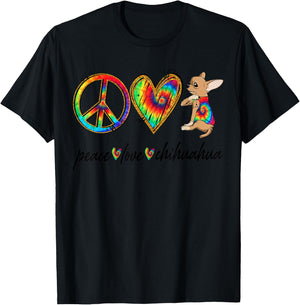 Peace Love Chihuahua Tie Dye Rainbow Dog Lover Men Women Girls Kids T-Shirt - T-Shirt | Black