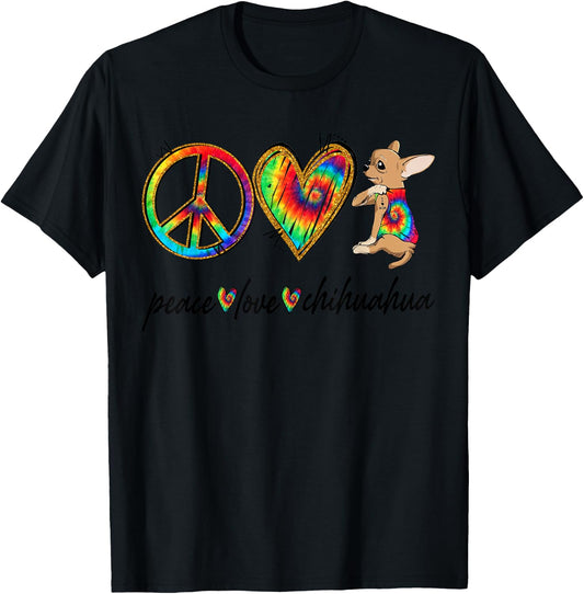 Peace Love Chihuahua Tie Dye Rainbow Dog Lover Men Women Girls Kids T-Shirt - T-Shirt | Black