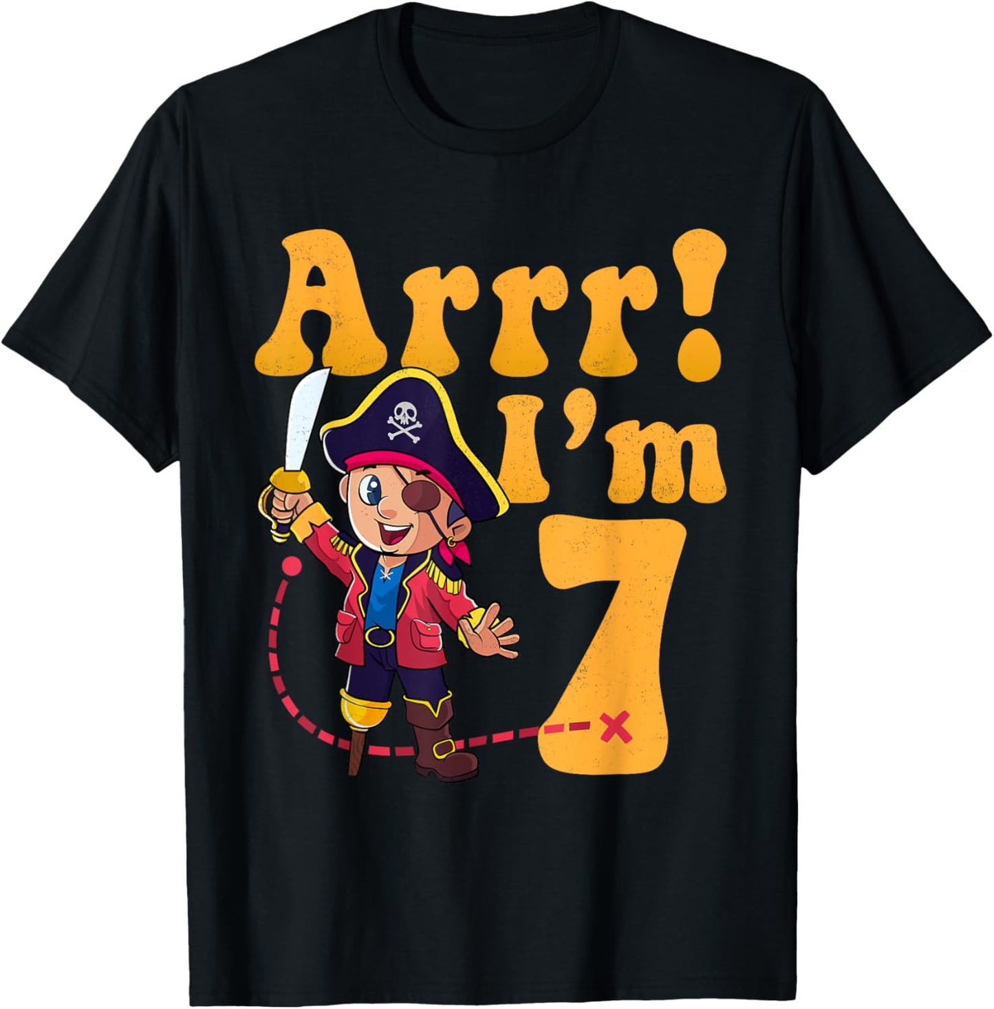 Kids 7th Pirate Birthday Party Arrr I'm 7 Seven Years Old T-Shirt - T-Shirt | Black