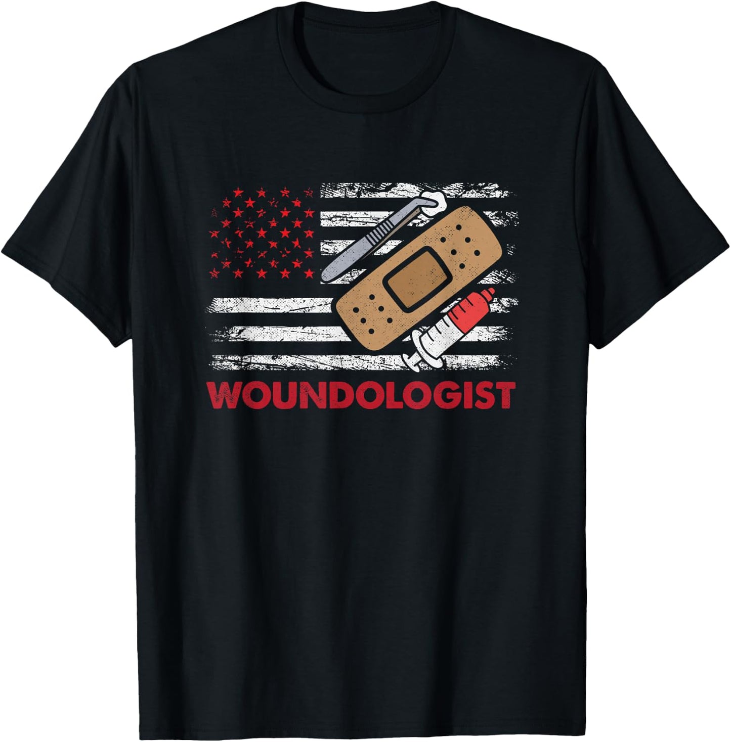 Wound Care Nurse Woundologist American Flag Ostomy Nurse T-Shirt - T-Shirt | Black