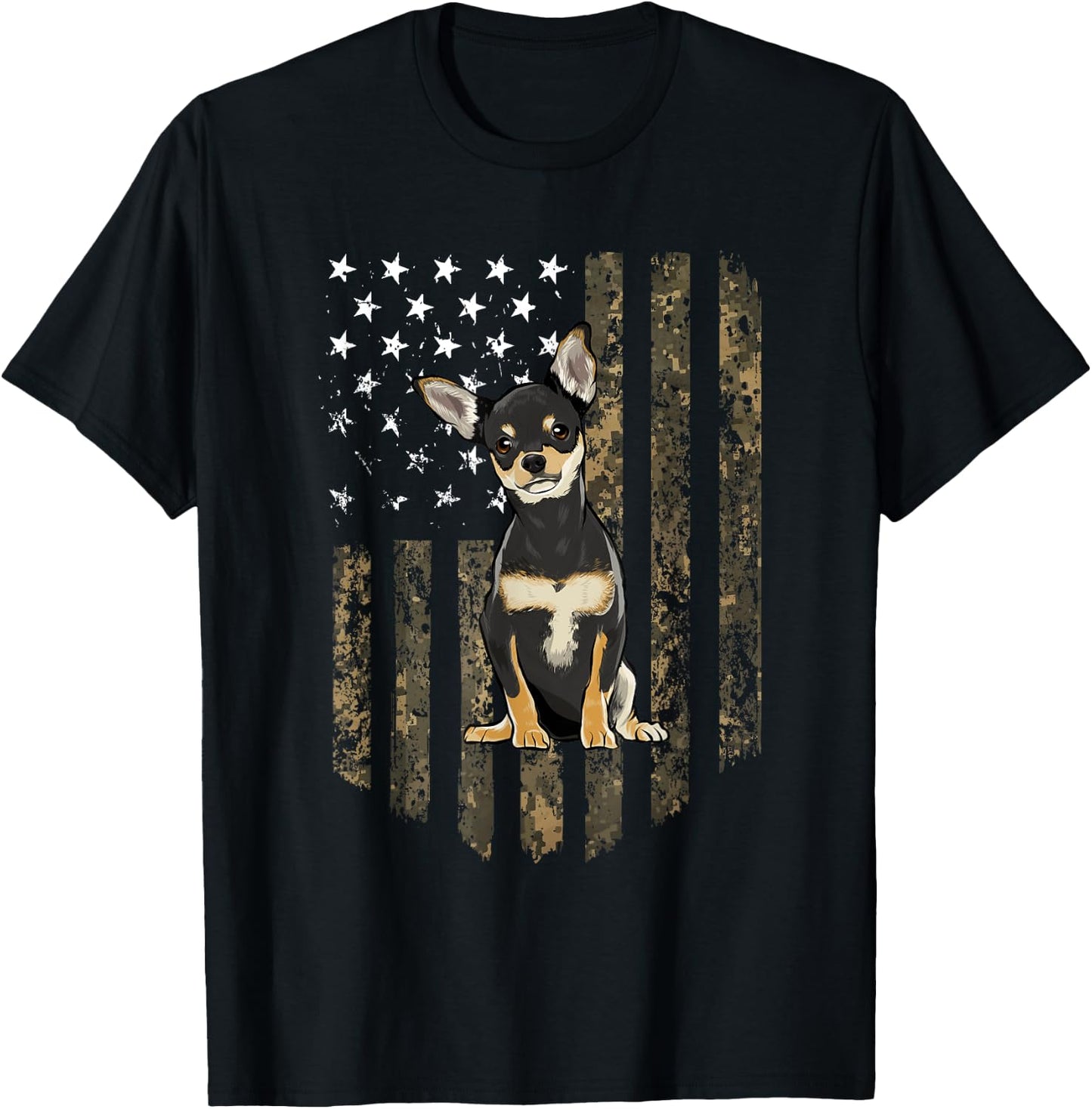 Camo American Flag Black Chihuahua 4th Of July USA Men T-Shirt - T-Shirt | Black