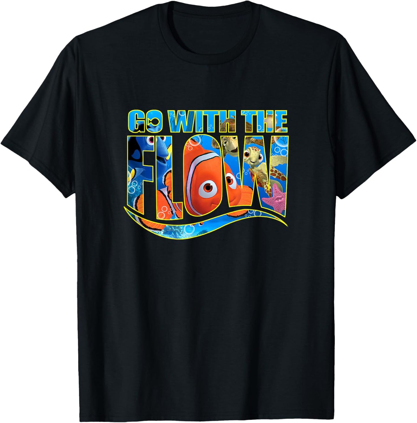 Disney Pixar Finding Nemo Go with The Flow See Through Logo T-Shirt - T-Shirt | Black
