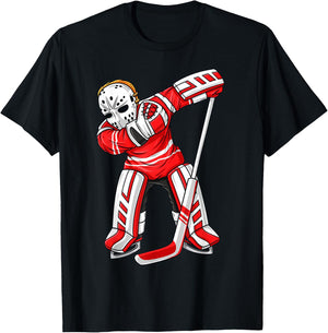 Dabbing Ice Hockey Player Funny Boys Girls Kids Dab Gift T-Shirt - T-Shirt | Black