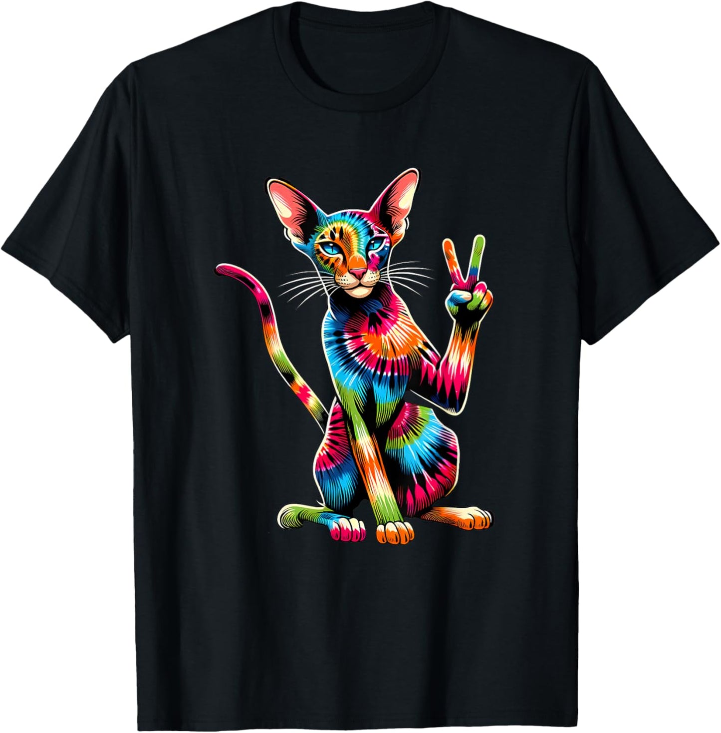 Peace Sign Tie Dye Oriental Shorthair Cat T-Shirt - T-Shirt | Black